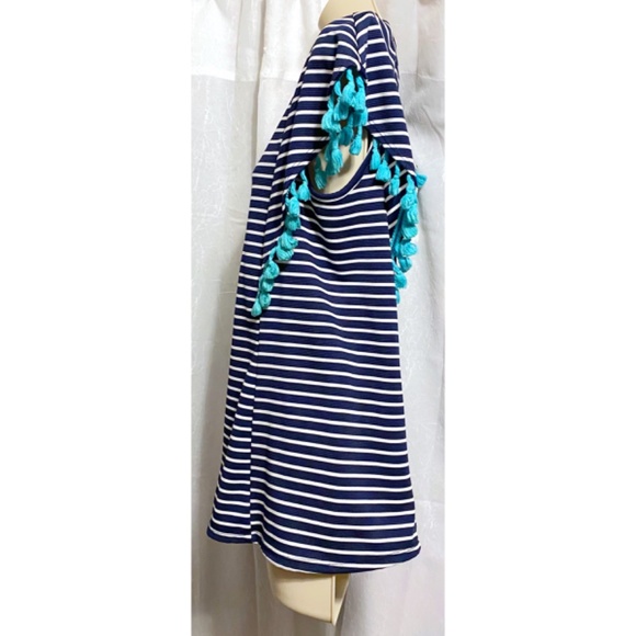 Twenty Second Blue & White Striped Top with Aqua Accented Sleeves sz:S - Picture 8 of 9